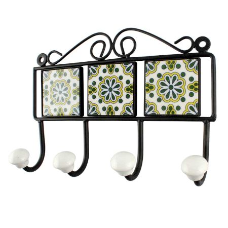 Forest Green Wheel Flower Ceramic Tile Hook